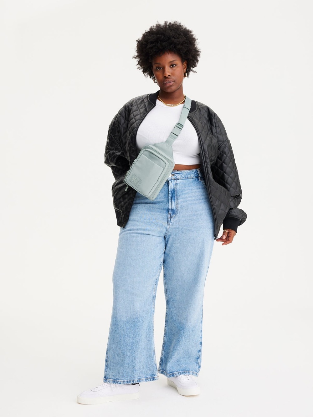 Beis sport sling cross body bag in slate.